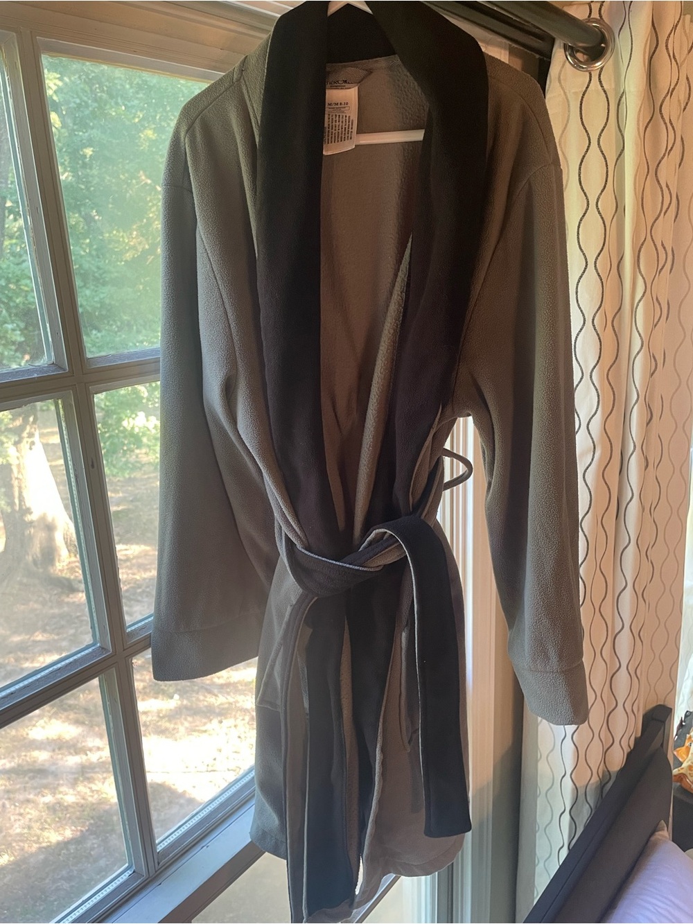 Cherokee Gray Fleece Robe with Black Trim
